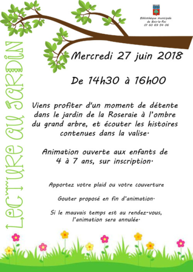 Affiche de l'animation bibliothèque lecture au jardin Vignette