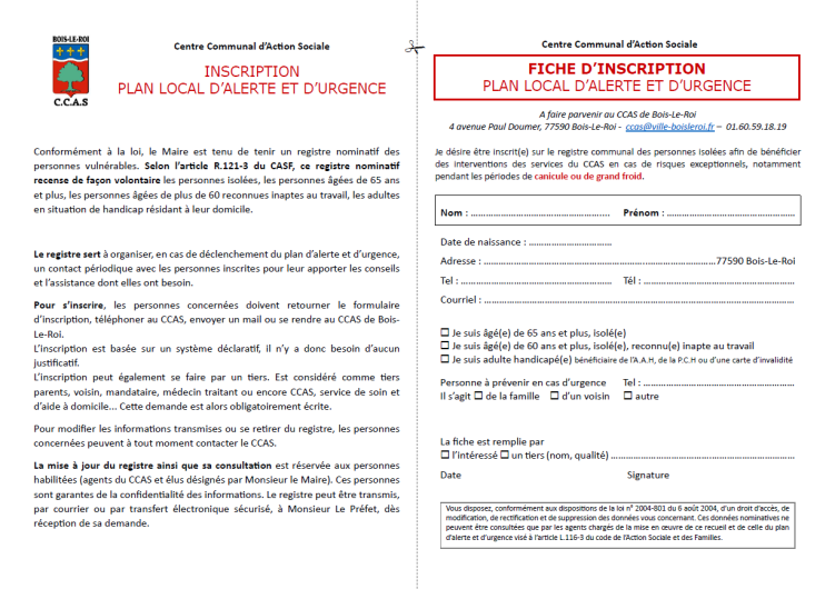 Fiche d'inscription canicule