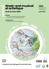 Week-end musical, Samedi 22 mars à 20h00 concert des grands élèves, Dimanche 23 mars à 15h00 concert des ensembles